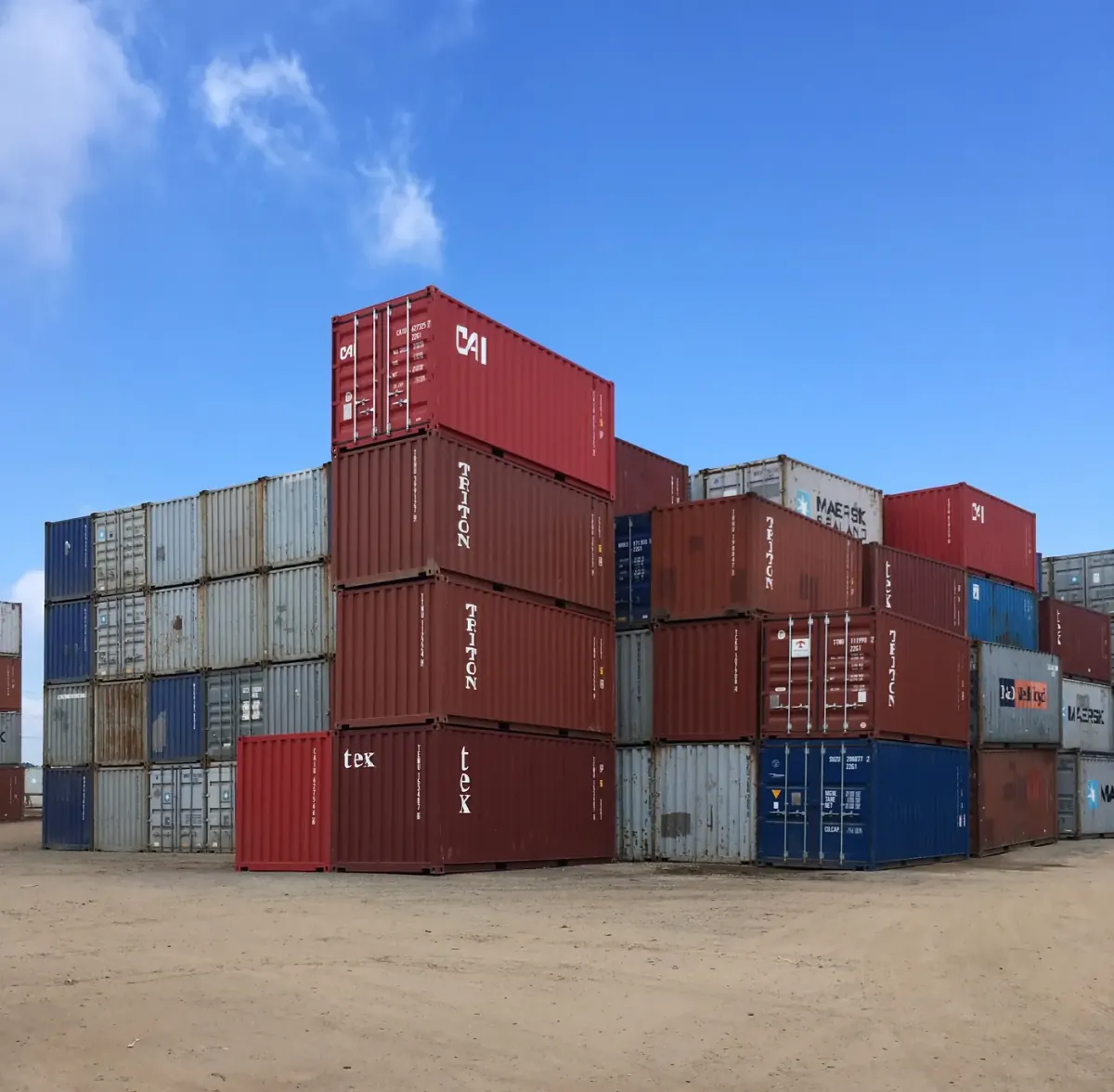 Stacked containers at a depot